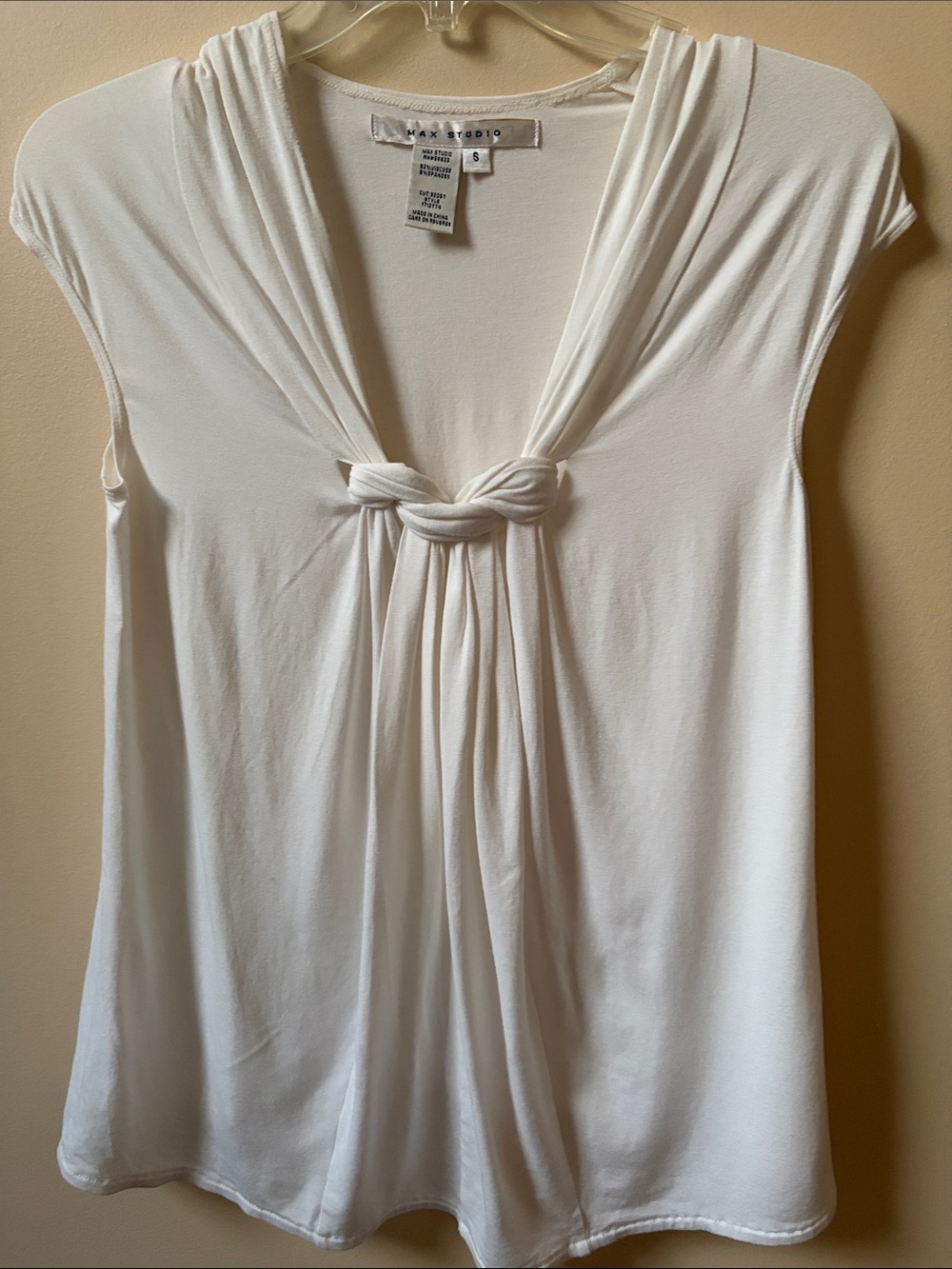 Max Studio Cream Knot-Front Cap Sleeve Top